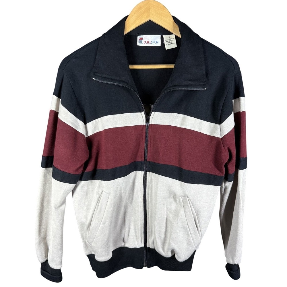 O.M.I. Sport Track‎ Jacket Mens Small Blue Red Striped Full Zip Acrylic Romania